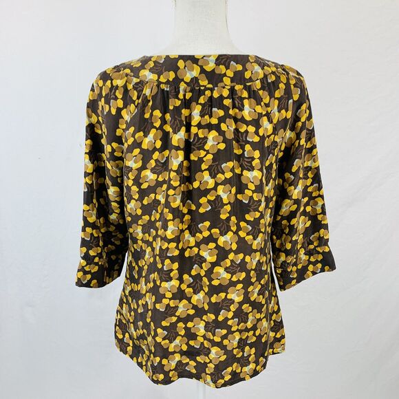 J. Jill 100% Silk Blouse 3/4 Sleeve Fall Button Down Brown Size Small Petite - Picture 4 of 8